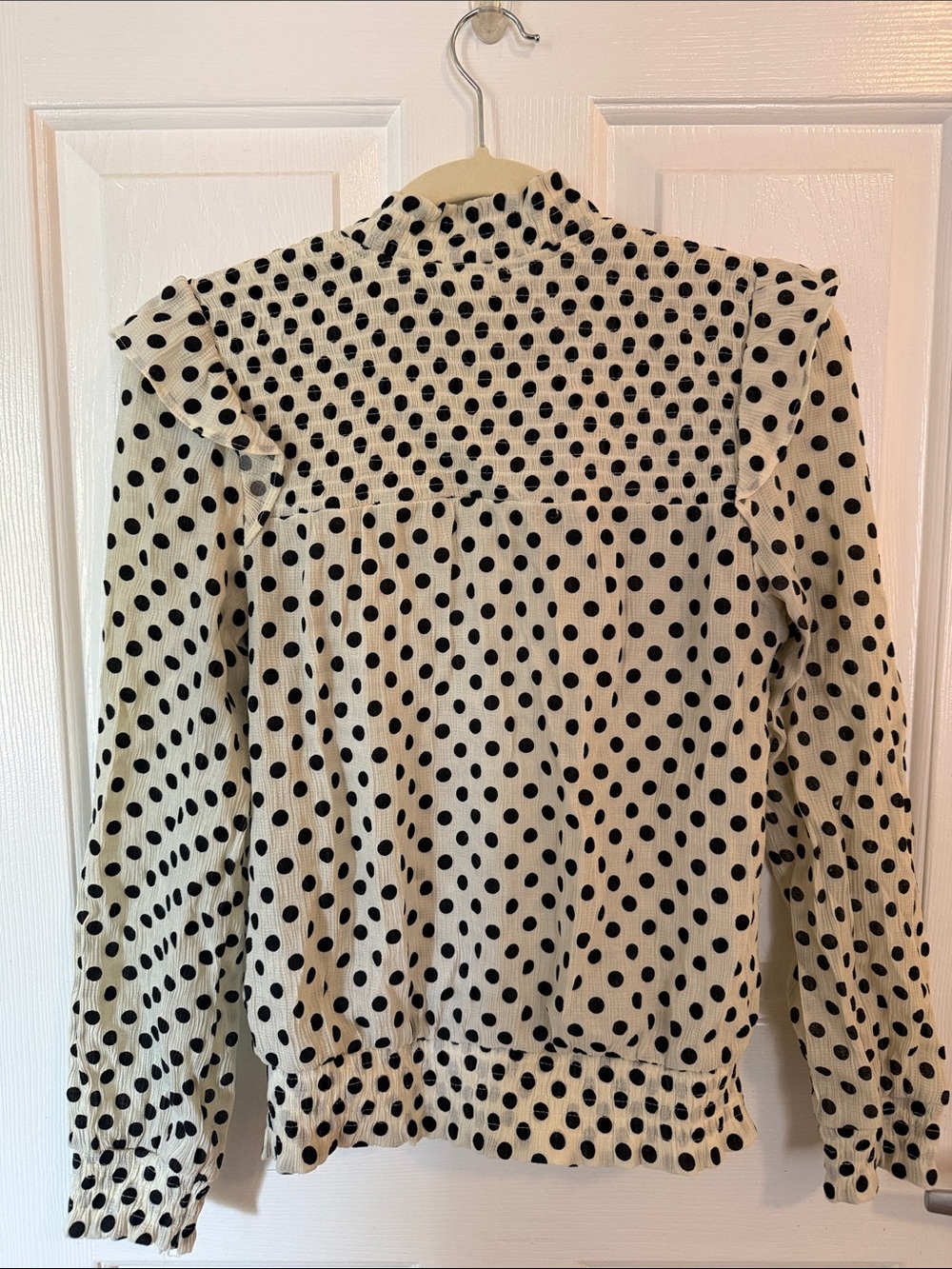 Polka Dot Ruffle-Shoulder Blouse - Picture 2 of 5